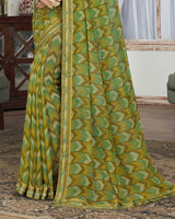 Vishal Prints Dark Mustard Printed Georgette Saree With Border