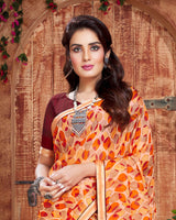 Vishal Prints Pastel Orange And Orange Printed Georgette Saree With Piping