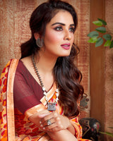 Vishal Prints Pastel Orange And Orange Printed Georgette Saree With Piping