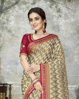 Vishal Prints Beige Brasso Saree With Foil Print