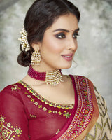 Vishal Prints Beige Brasso Saree With Foil Print