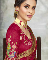 Vishal Prints Cherry Red Brasso Saree With Foil Print