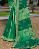 Vishal Prints Dark Green Brasso Saree With Foil Print