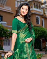 Vishal Prints Dark Green Brasso Saree With Foil Print