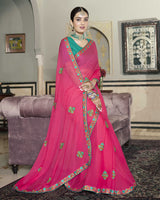 Vishal Prints Rani Chiffon Saree With Embroidery Work