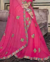 Vishal Prints Rani Chiffon Saree With Embroidery Work