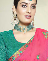 Vishal Prints Rani Chiffon Saree With Embroidery Work