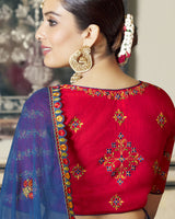 Vishal Prints Ink Blue Chiffon Saree With Embroidery Work