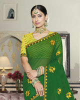 Vishal Prints Dark Green Chiffon Saree With Embroidery Work