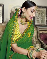 Vishal Prints Dark Green Chiffon Saree With Embroidery Work