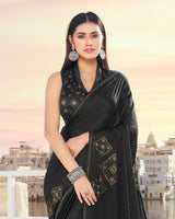 Vishal Prints Black Satin Saree With Stone Work