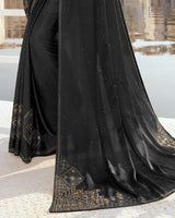 Vishal Prints Black Satin Saree With Stone Work