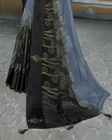 Vishal Prints Cool Grey Brasso Saree With Foil Print And Stone Work