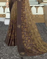 Vishal Prints Coffee Brown Brasso Saree With Foil Print And Stone Work