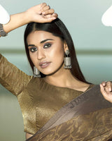 Vishal Prints Coffee Brown Brasso Saree With Foil Print And Stone Work