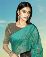 Vishal Prints Aqua Green Brasso Saree With Foil Print And Stone Work