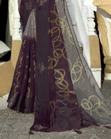 Vishal Prints Grey Brasso Saree With Foil Print And Stone Work
