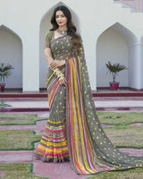 Vishal Prints Grey Printed Georgette Saree With Border