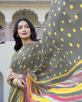 Vishal Prints Grey Printed Georgette Saree With Border
