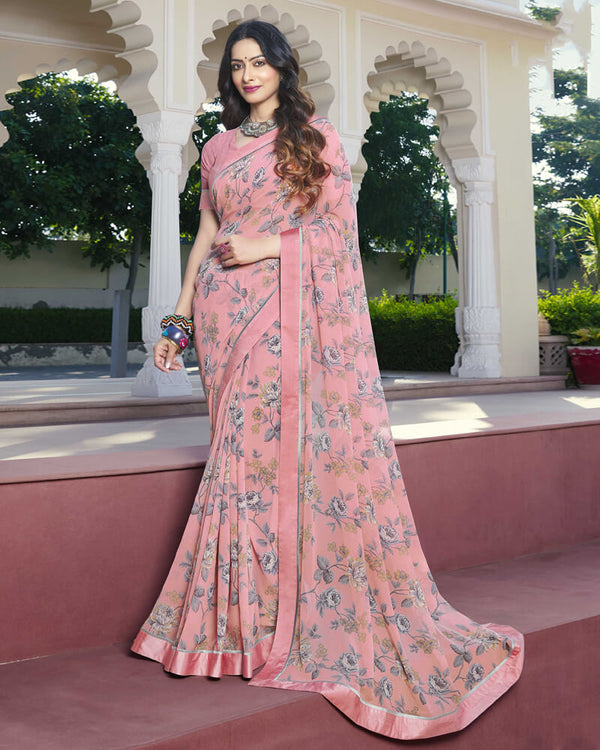 Vishal Prints Dusty Pink Printed Georgette Saree With Border