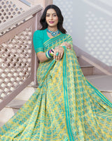 Vishal Prints Aqua Green Printed Georgette Saree With Border