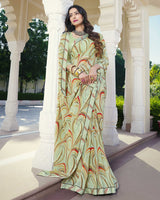 Vishal Prints Pastel Green Printed Georgette Saree With Border