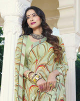 Vishal Prints Pastel Green Printed Georgette Saree With Border