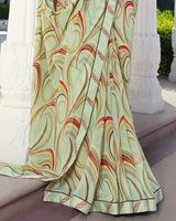 Vishal Prints Pastel Green Printed Georgette Saree With Border