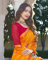 Vishal Prints Yellowish Orange Printed Georgette Saree With Border