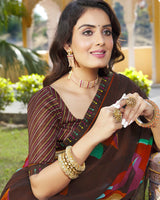 Vishal Prints Brown Printed Georgette Saree With Fancy Lace Border