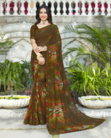 Vishal Prints Dark Mustard Printed Georgette Saree With Fancy Lace Border