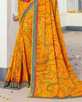 Vishal Prints Yellowish Orange Bandhani Print Georgette Saree