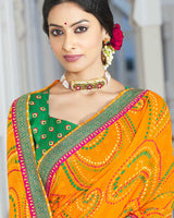 Vishal Prints Yellowish Orange Bandhani Print Georgette Saree