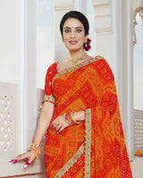 Vishal Prints Dark Orange Bandhani Print Georgette Saree