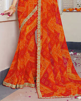 Vishal Prints Dark Orange Bandhani Print Georgette Saree