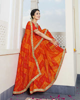 Vishal Prints Dark Orange Bandhani Print Georgette Saree