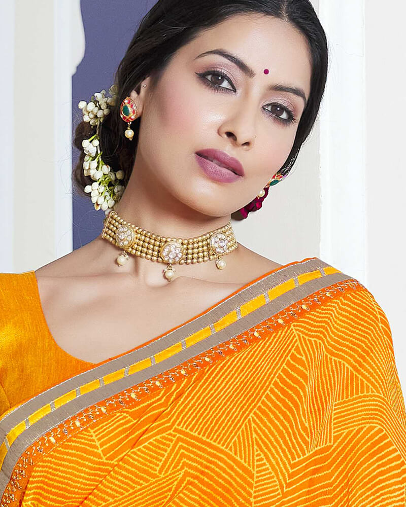 Vishal Prints Saffron Colour Bandhani Print Georgette Saree