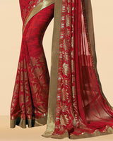 Vishal Prints Dark Red Georgette Saree With Foil Print And Jari Border