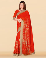 Vishal Prints Orange Georgette Saree With Foil Print And Jari Border