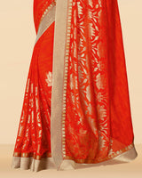 Vishal Prints Orange Georgette Saree With Foil Print And Jari Border