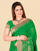 Vishal Prints Parrot Green Georgette Saree With Foil Print And Jari Border