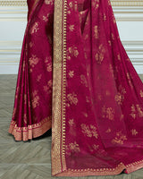 Vishal Prints Wine Chiffon Saree With Foil Print And Jari Border