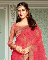 Vishal Prints Pink Georgette Saree With Foil Print And Jari Border