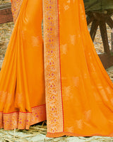 Vishal Prints Orange And Red Chiffon Saree With Foil Print And Jari Border