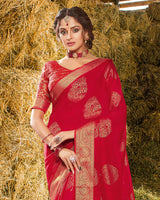 Vishal Prints Red Chiffon Saree With Foil Print And Jari Border