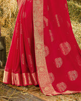 Vishal Prints Red Chiffon Saree With Foil Print And Jari Border