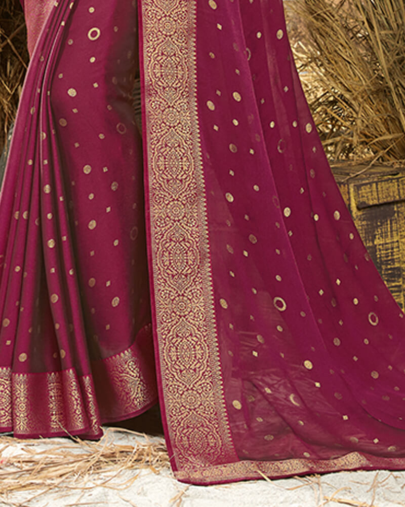 Vishal Prints Maroon Chiffon Saree With Foil Print And Jari Border