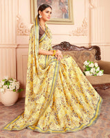 Vishal Prints Light Yellow Printed Crepe Saree With Jari Border