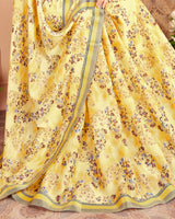 Vishal Prints Light Yellow Printed Crepe Saree With Jari Border