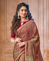 Vishal Prints Rani Chiffon Saree With Foil Print And Jari Border